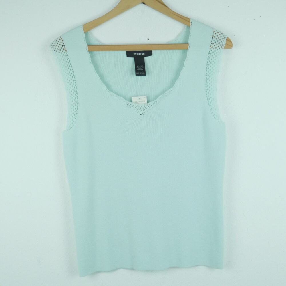 Express Large Tank Top Pastel Blue Knit Coquette 90s Express Dainty Feminine VTG